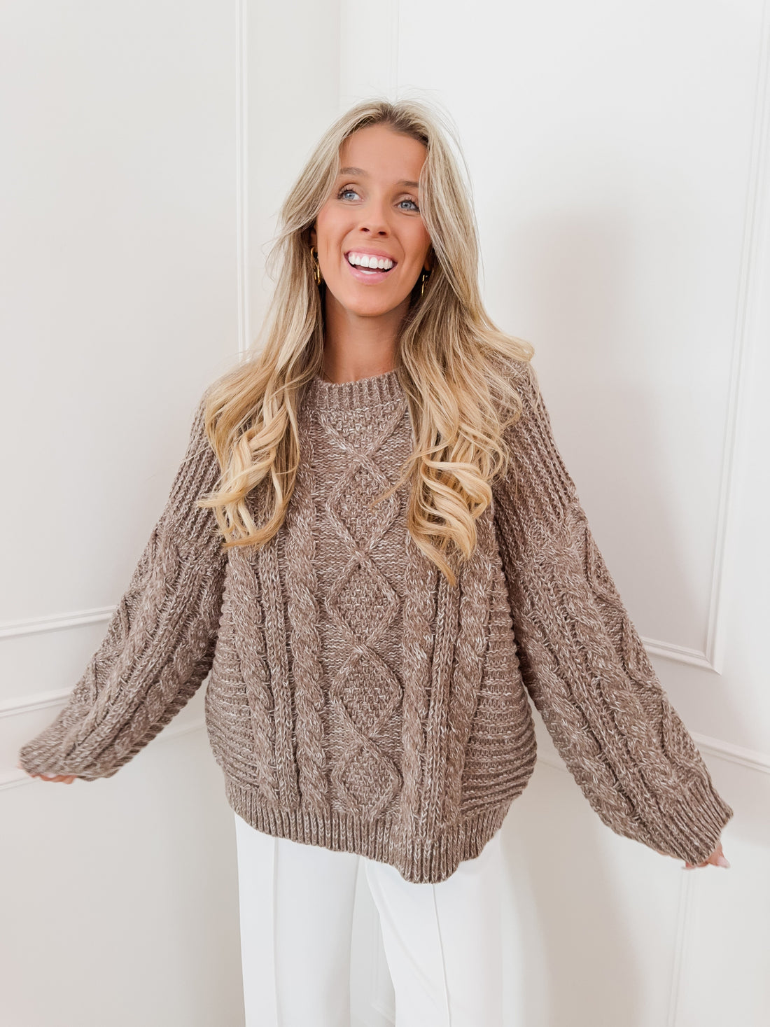 Taupe Mirelle Cable Oversized Sweater