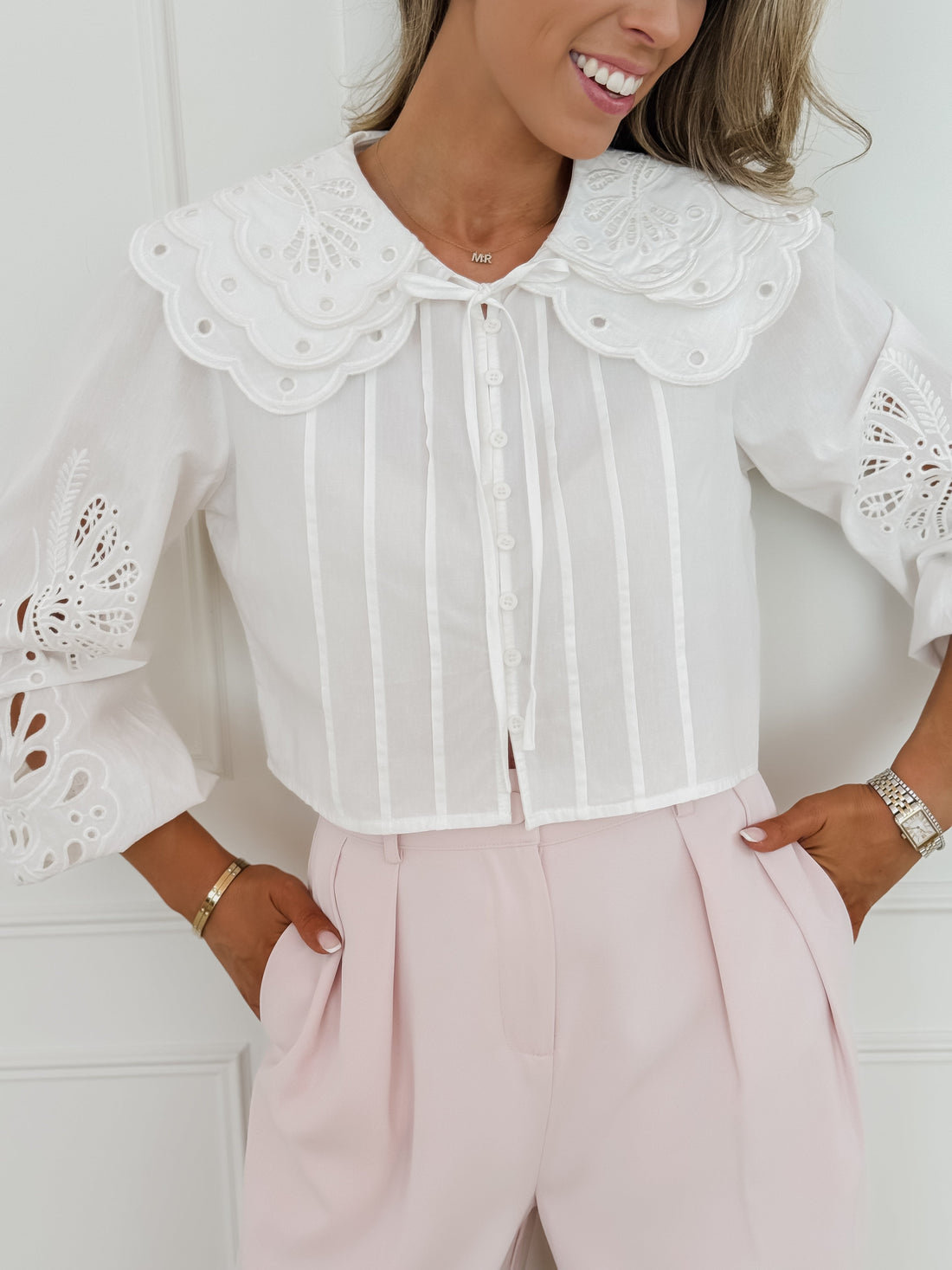 White Madellina Broderie Blouse