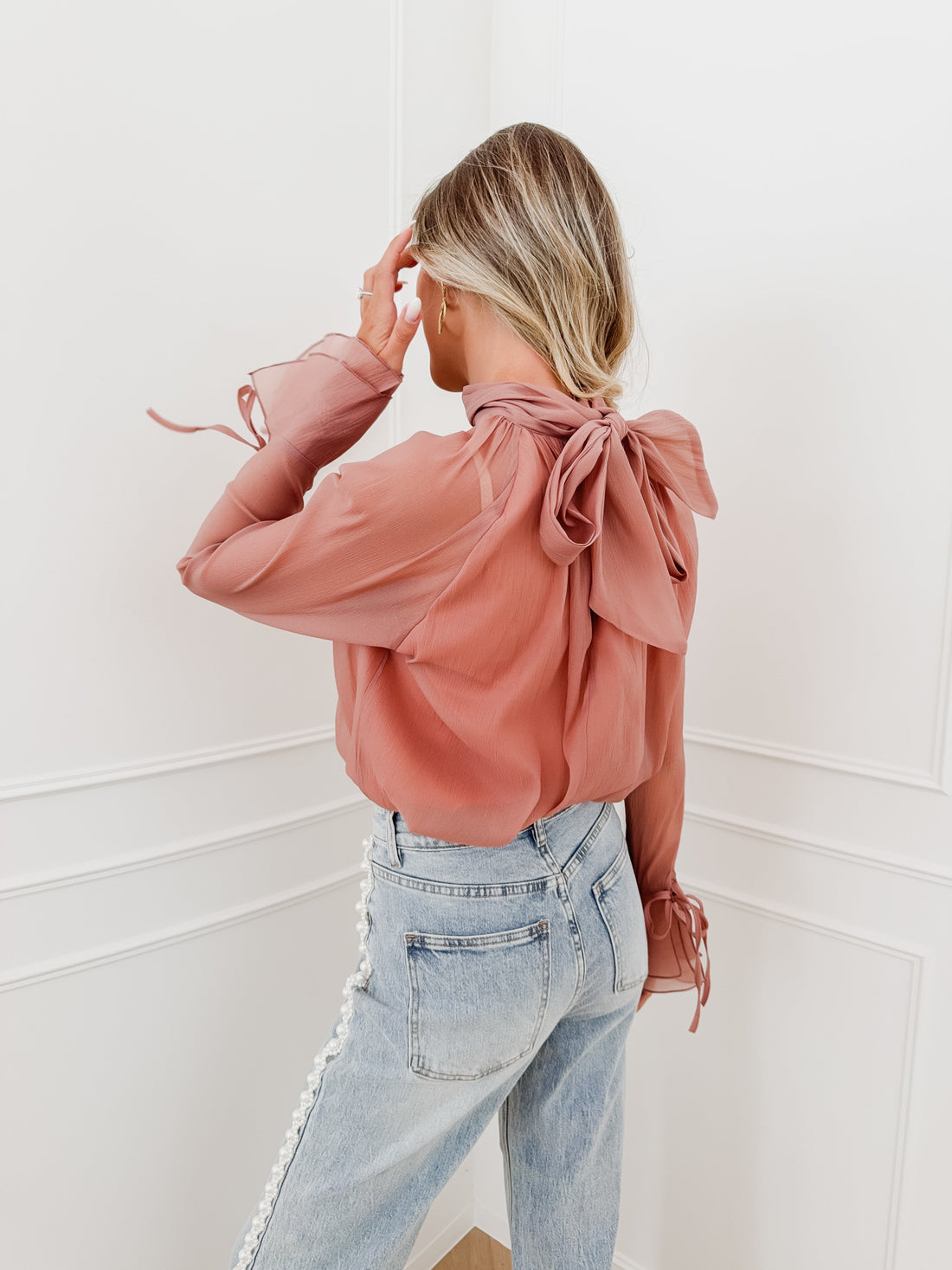 Pink Shimmer Bow Blouse