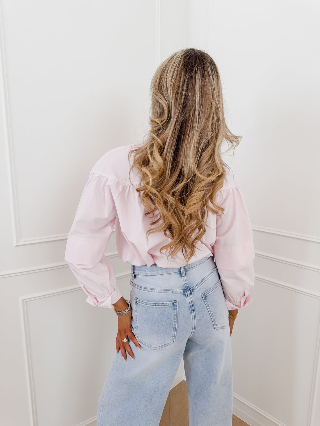 Baby Pink Melvine Ruffle Collar Cotton Blouse