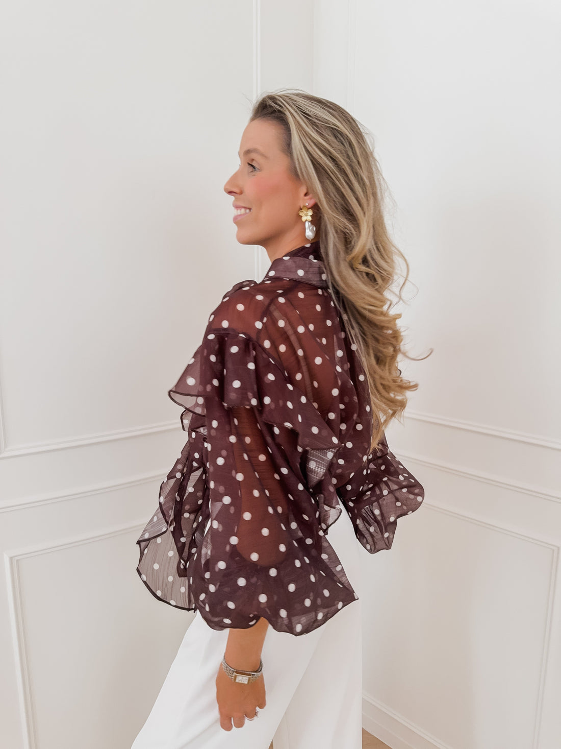 Dark Brown Myla Polka Dot Blouse