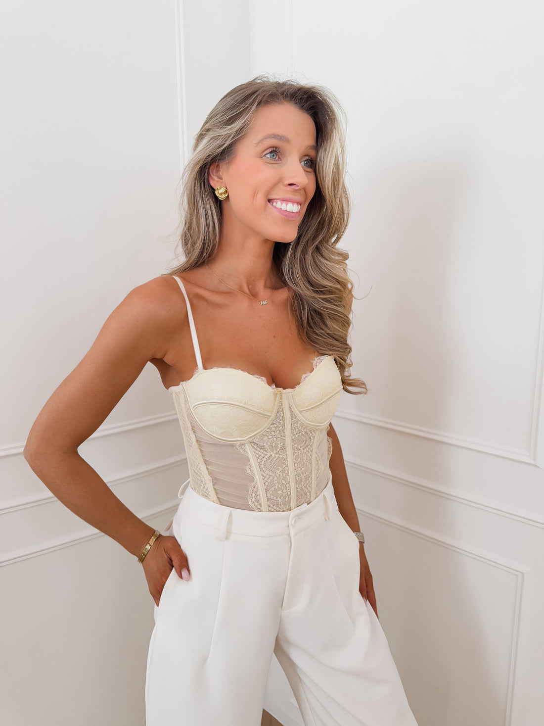 Light Yellow Lisa-Marie Lace Corset Top