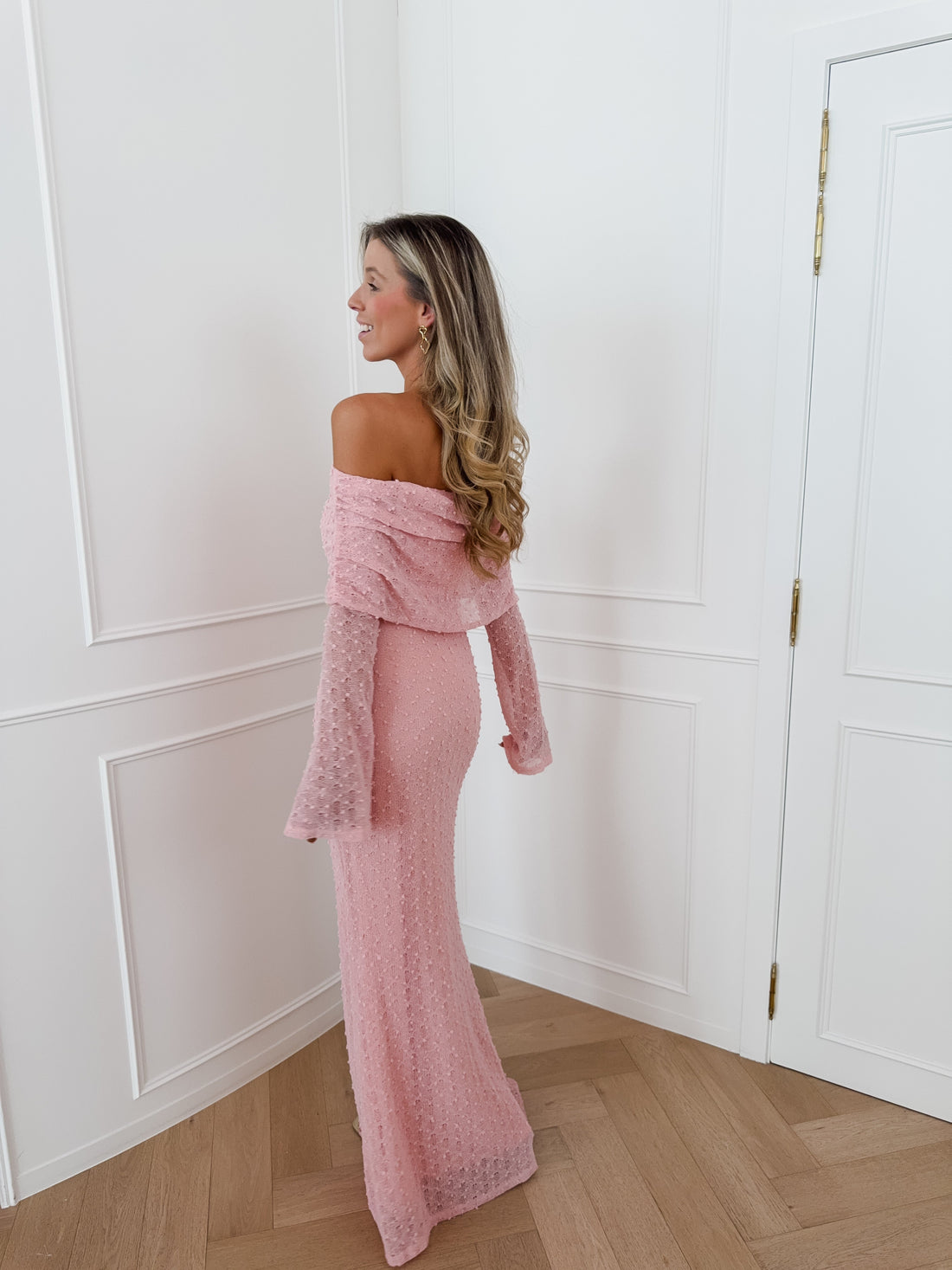 Pink Off Shoulder Voiletta Dress