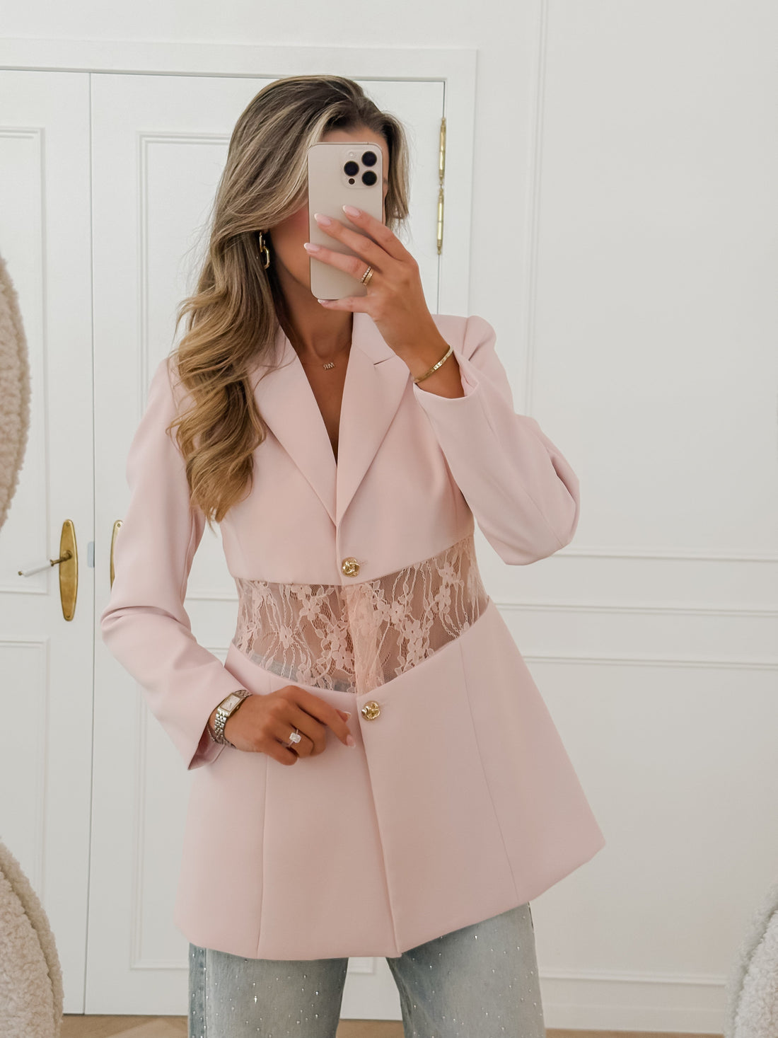 Soft Pink Elsa Lace Waist Blazer