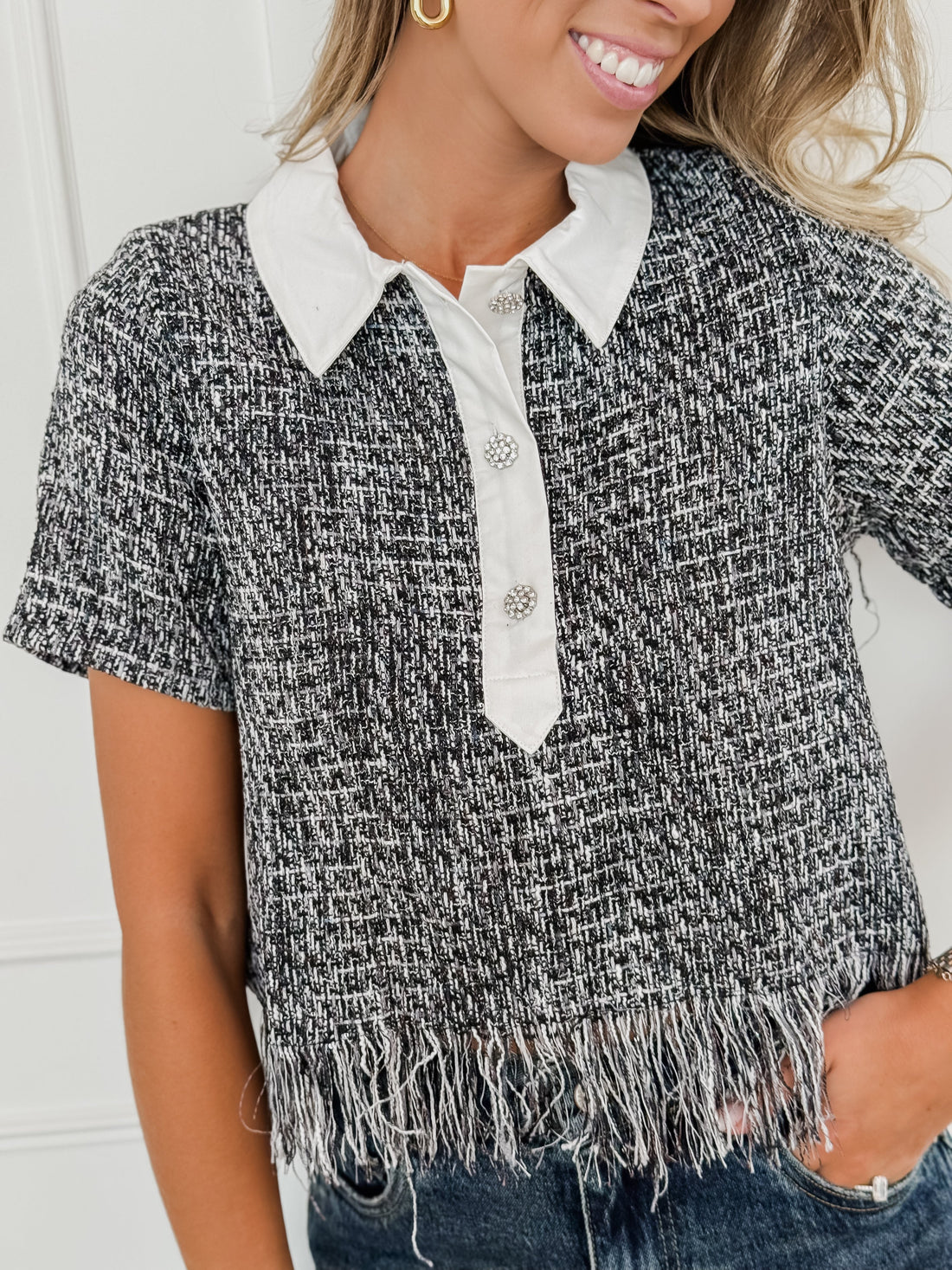 Black White Annabelle Tweed Shirt