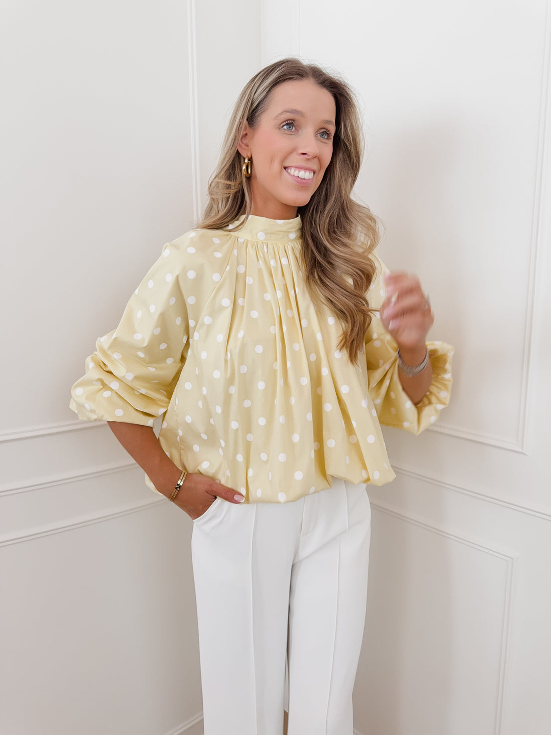 Yellow Lorella Polka Dot Long Sleeve Blouse