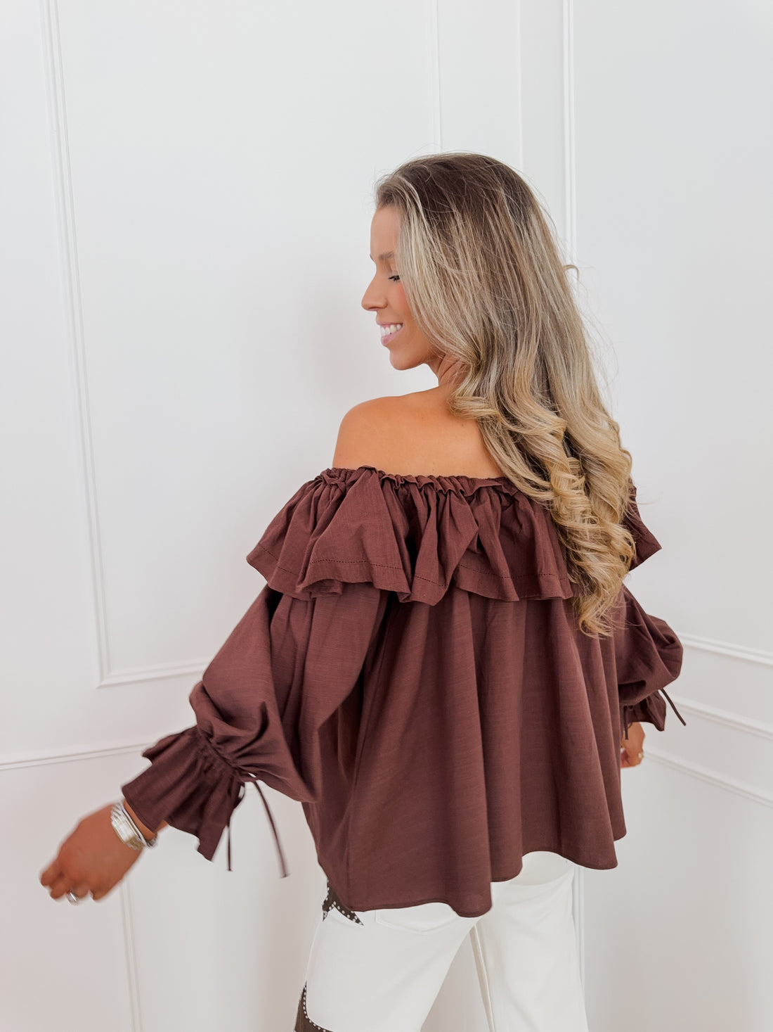 Brown Off Shoulder Franca Blouse