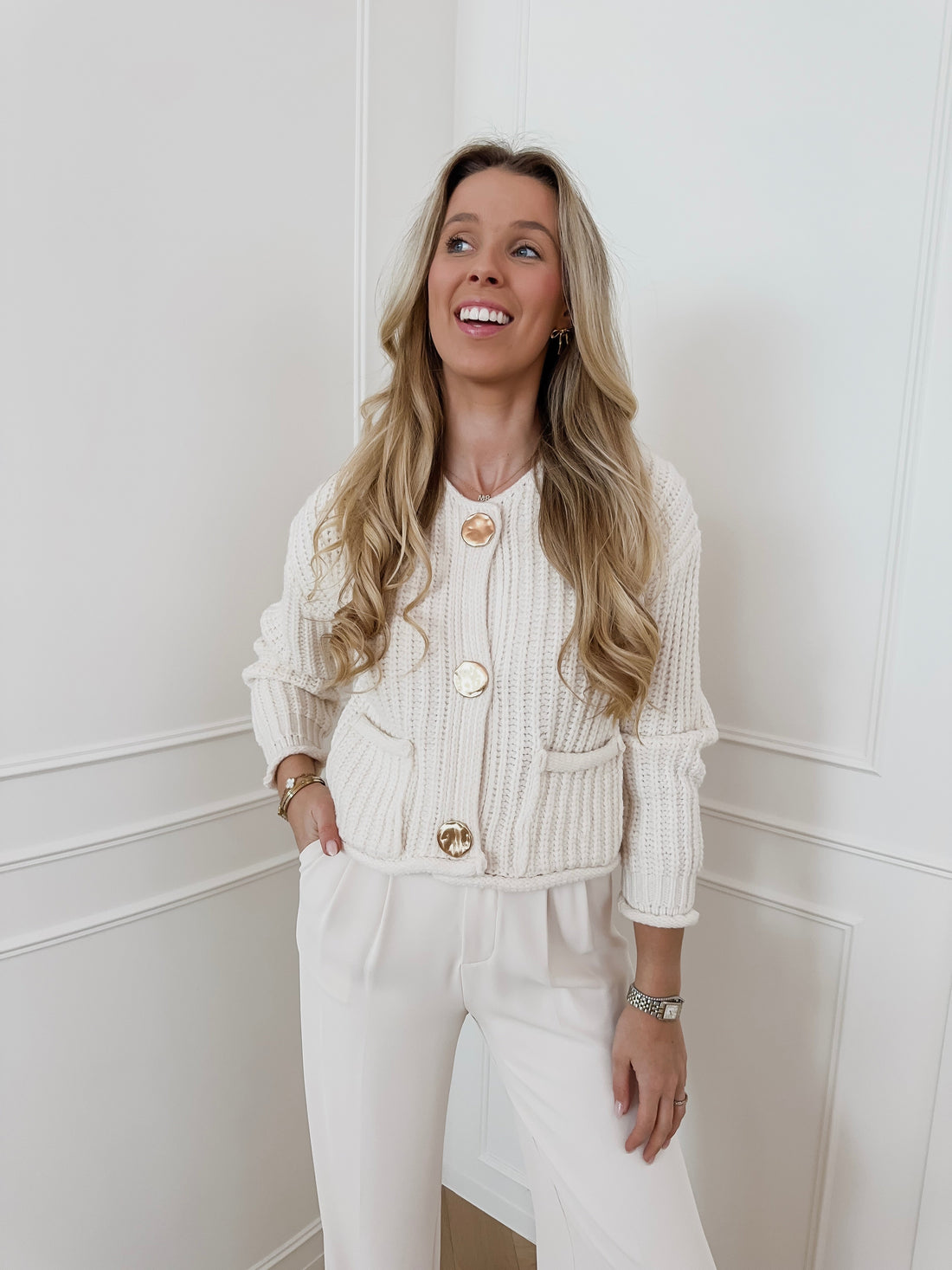 Cream Golden Button Cardigan