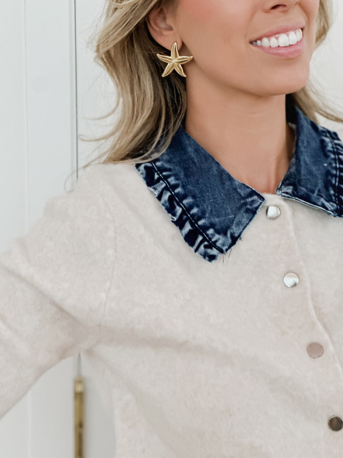 Beige Jeans Collar Cardigan