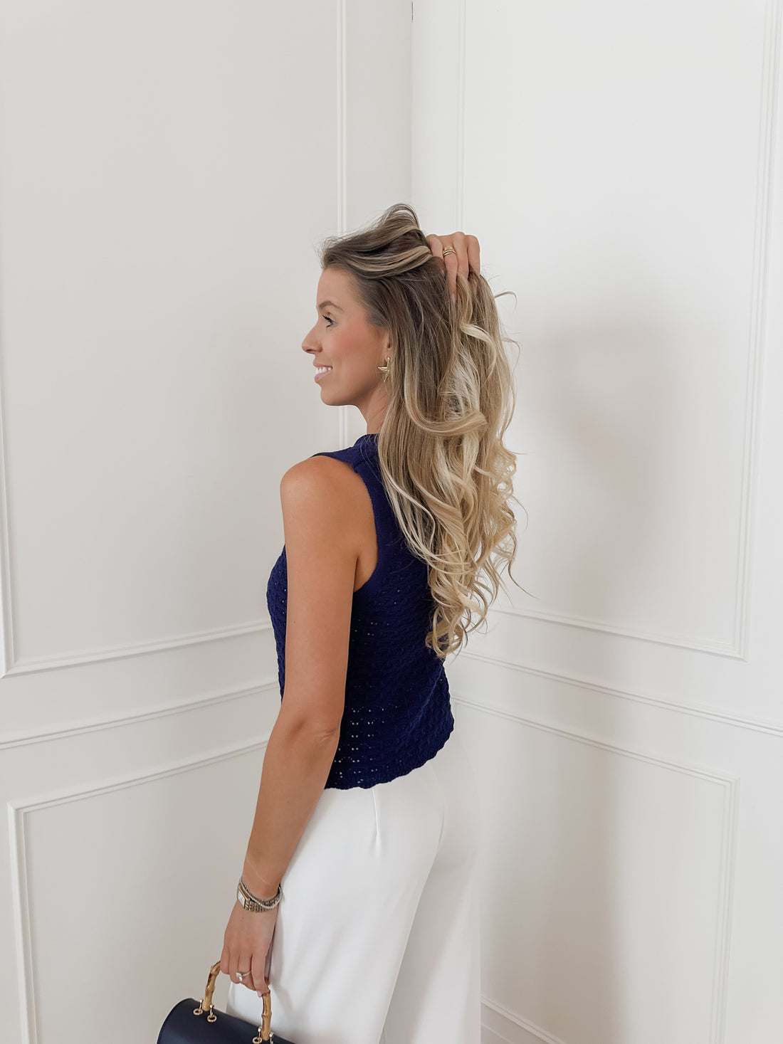 Navy Crochet Top