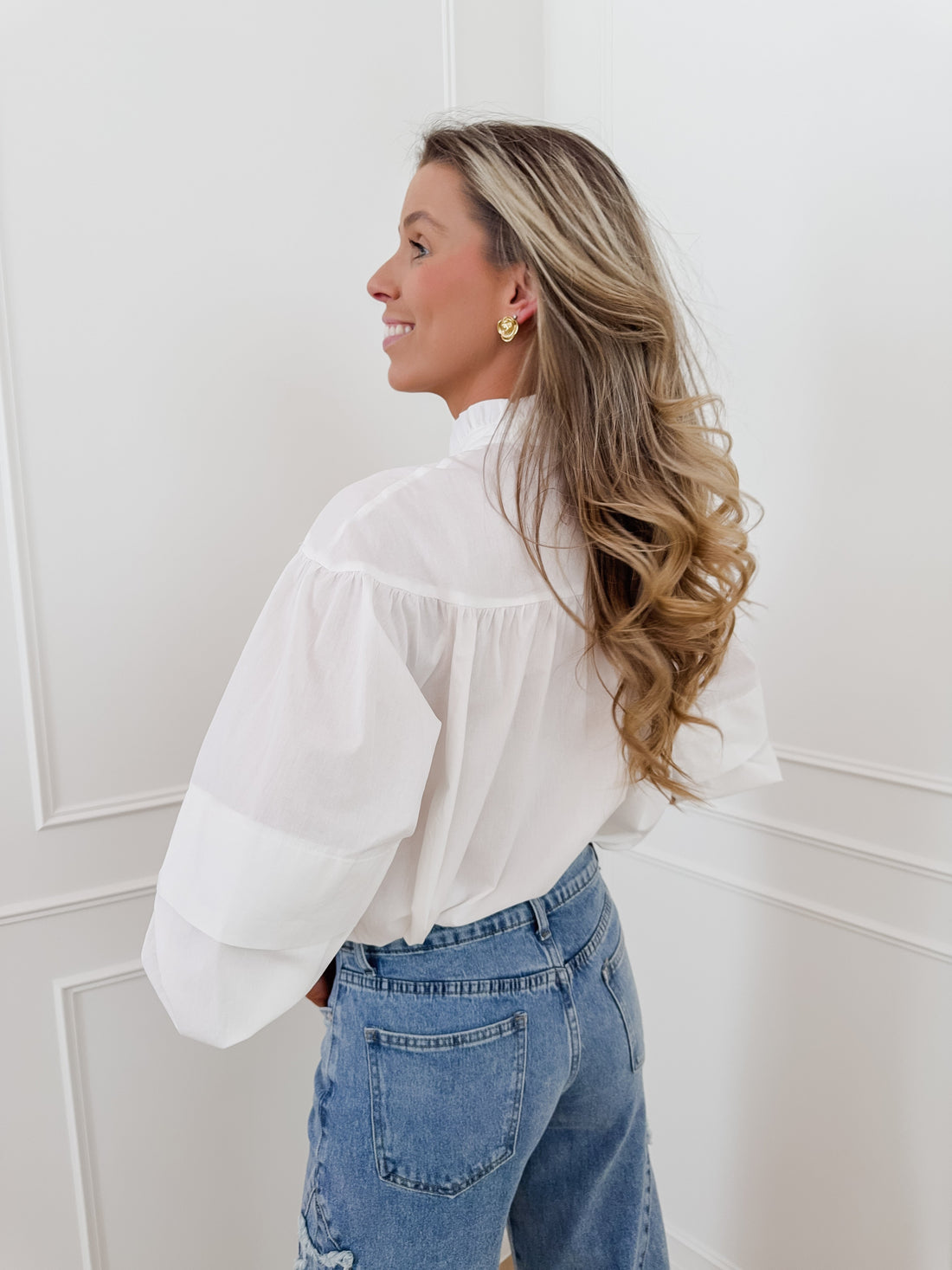 White Melvine Ruffle Collar Cotton Blouse