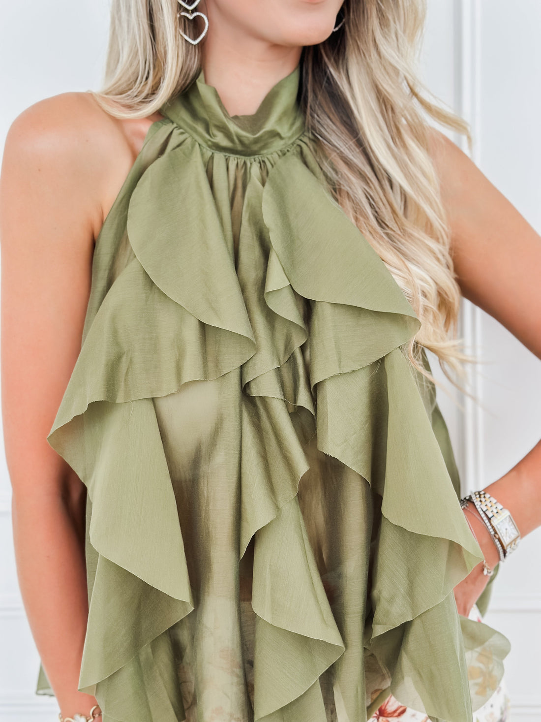 Khaki Frill Top