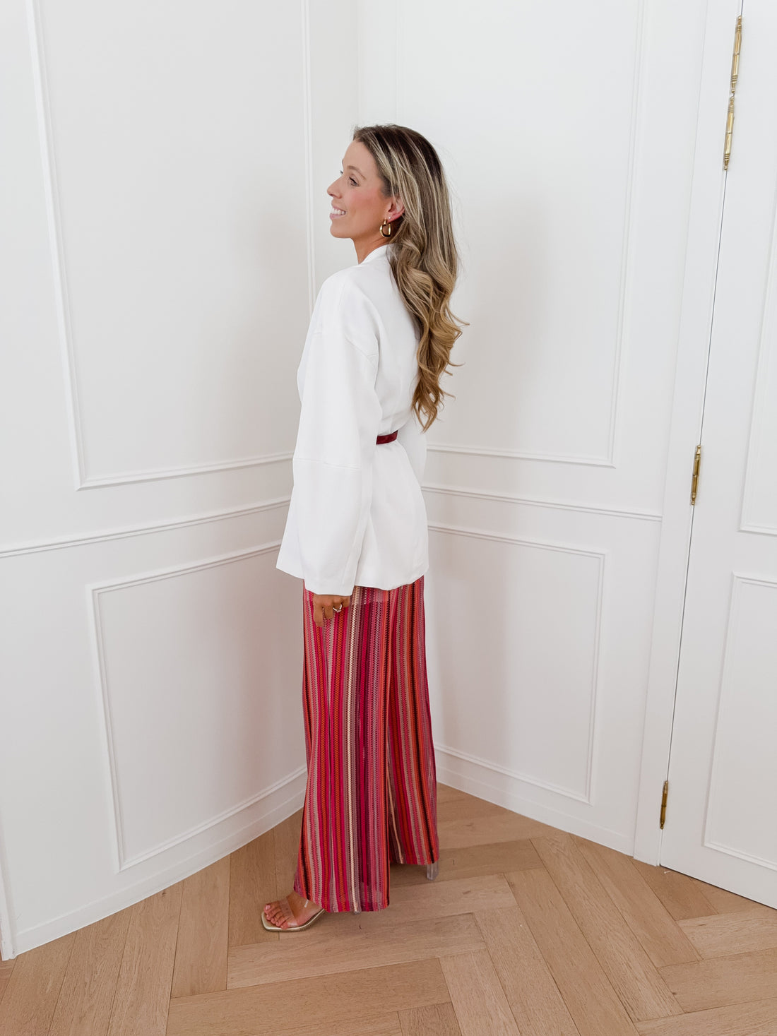 Pink Multicolor Jolene Striped Crochet Trouser
