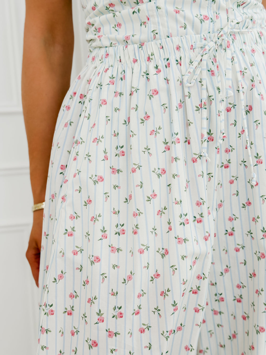 Cream Gracie Flower Striped Trouser