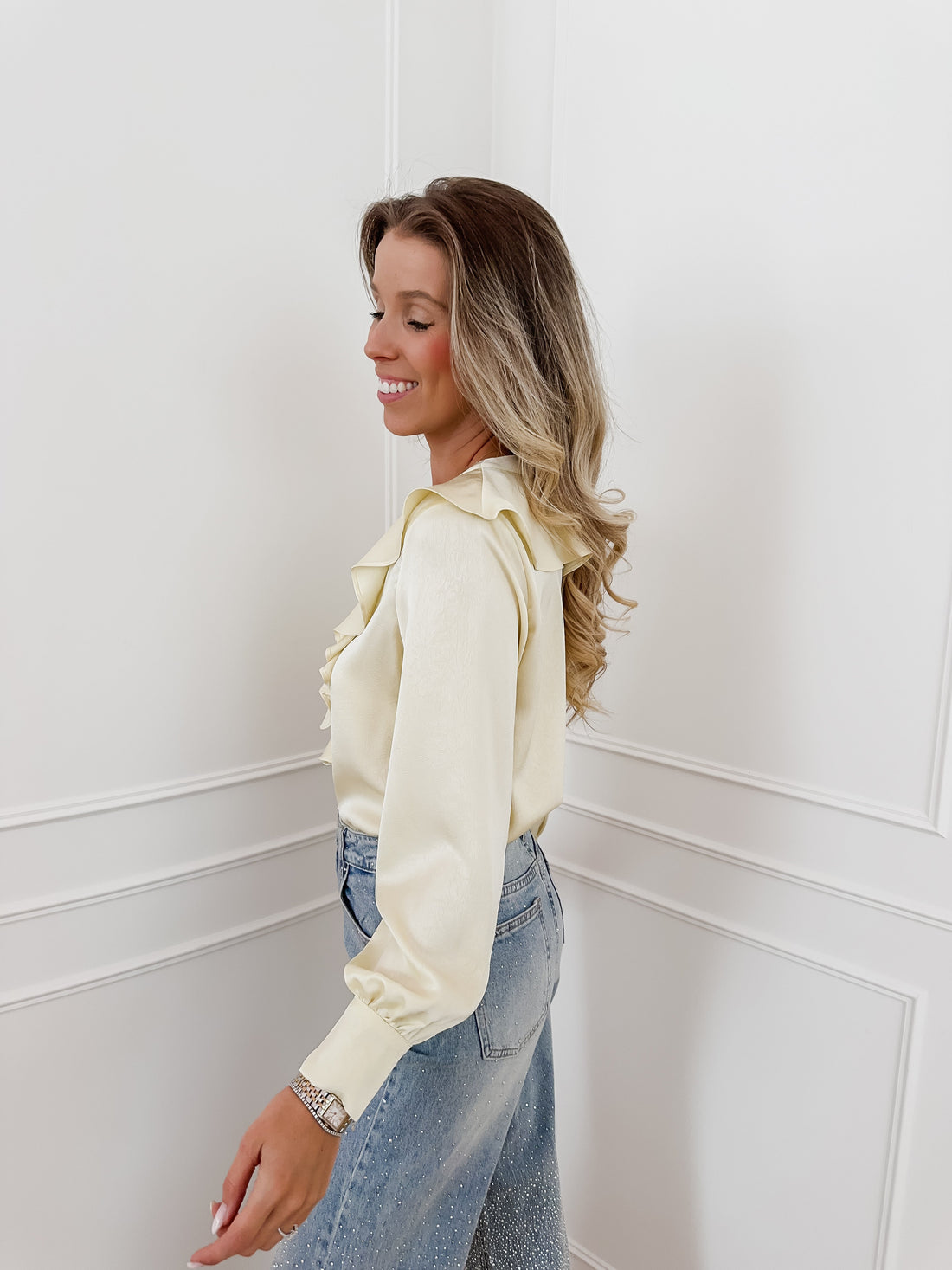 Soft Yellow Silk Frill Blouse