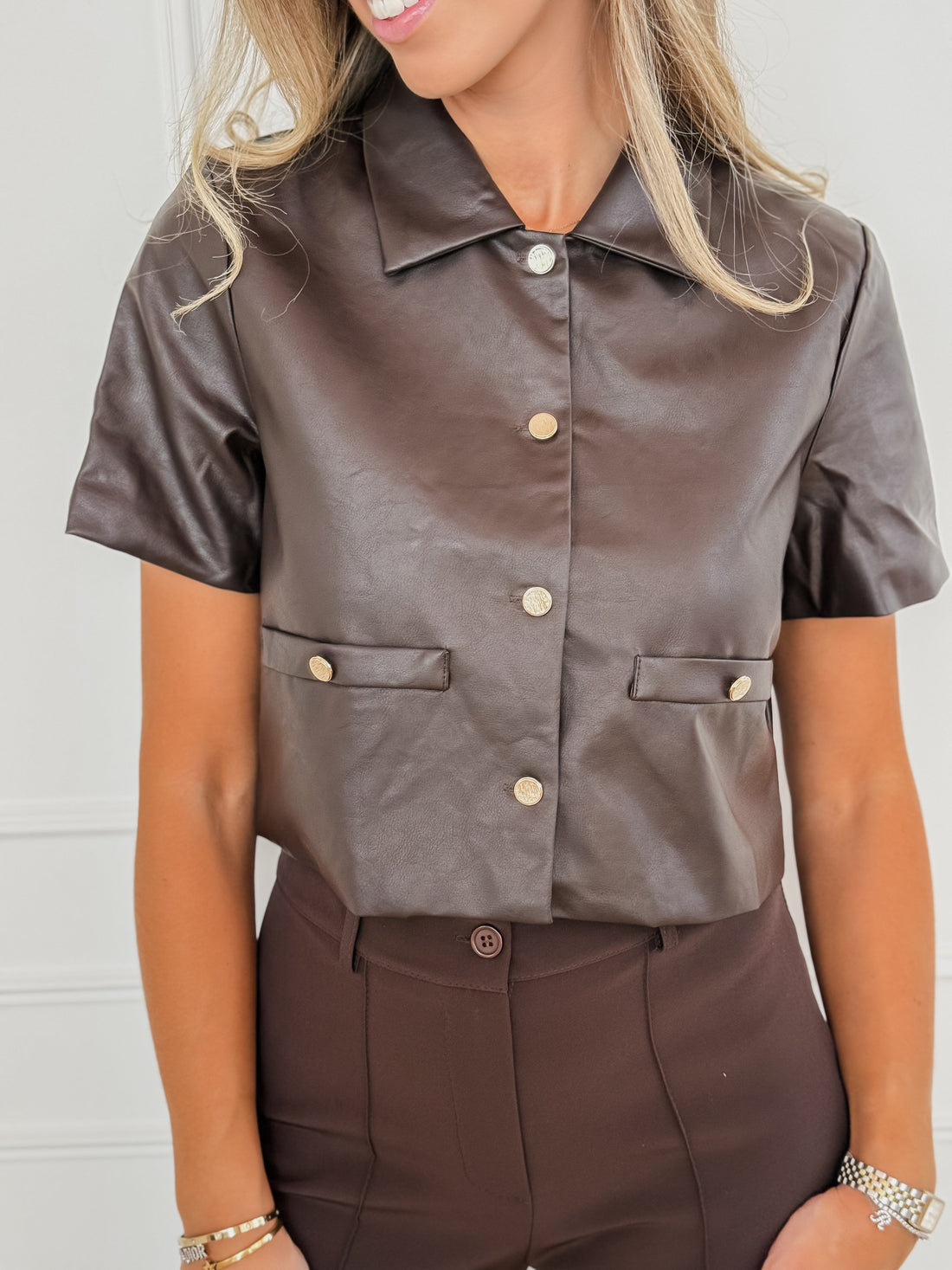 Brown Leather Blouse