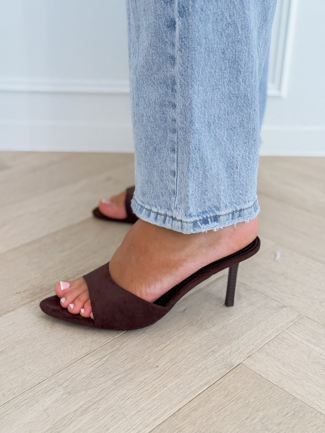Dark Brown Suede Heeled Slippers