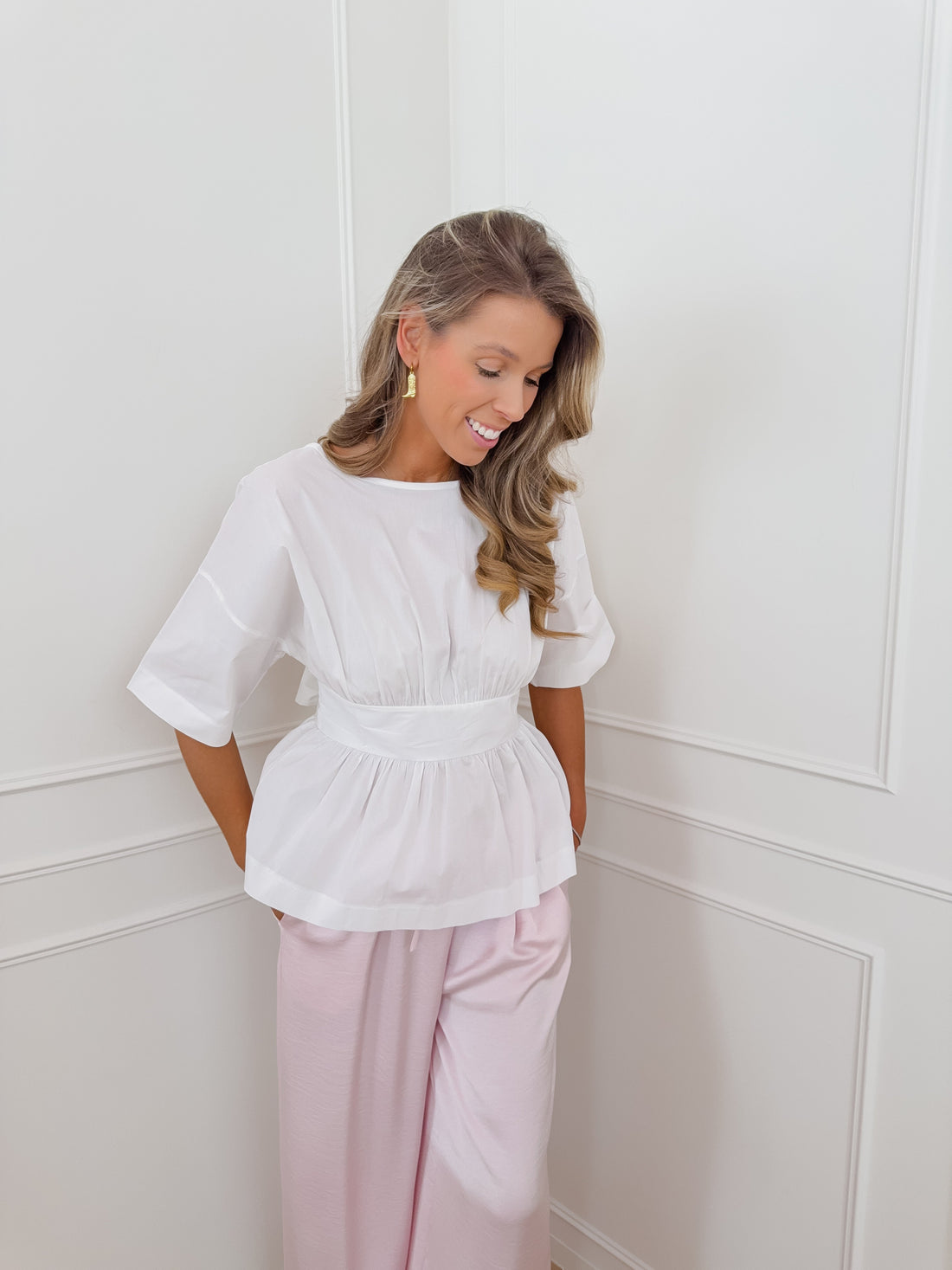 White Open Back Bow Top