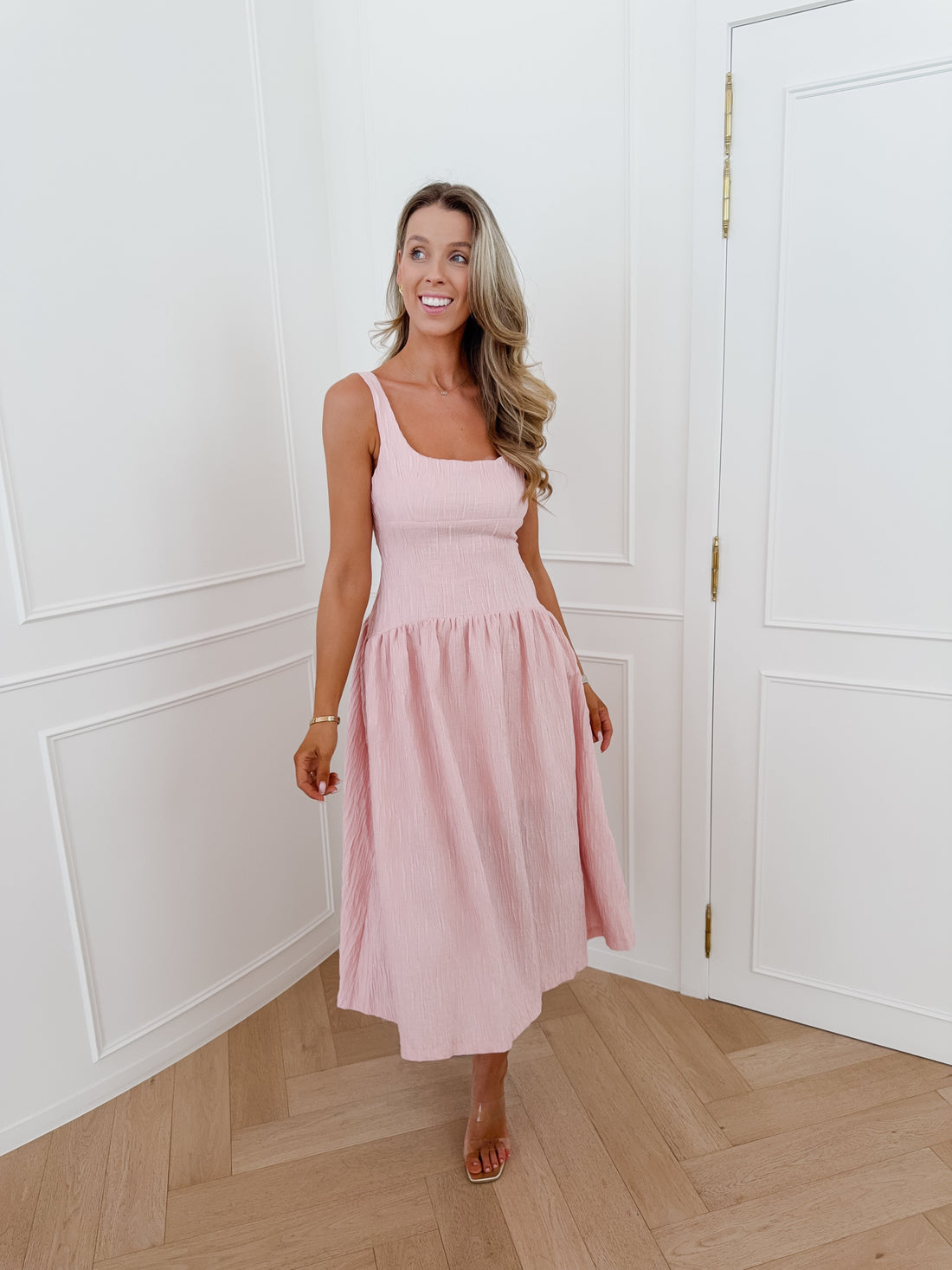 Blush Pink Valeria Textured Long Dress