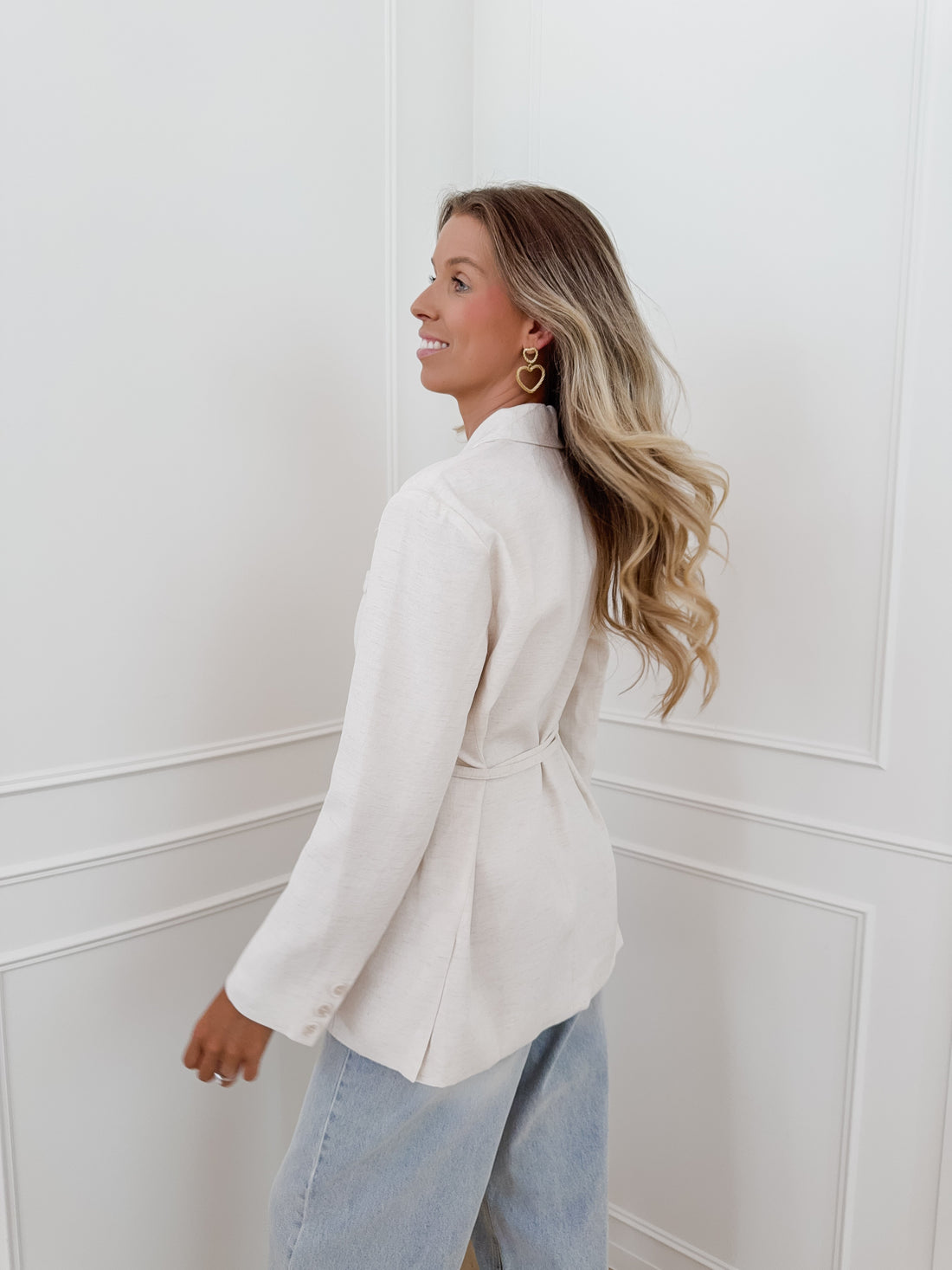 Beige Linen Long Sleeve Blazer