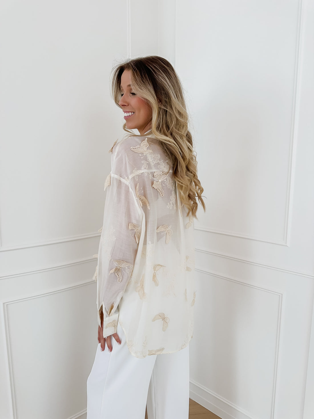 Crème Multiple Butterfly Blouse