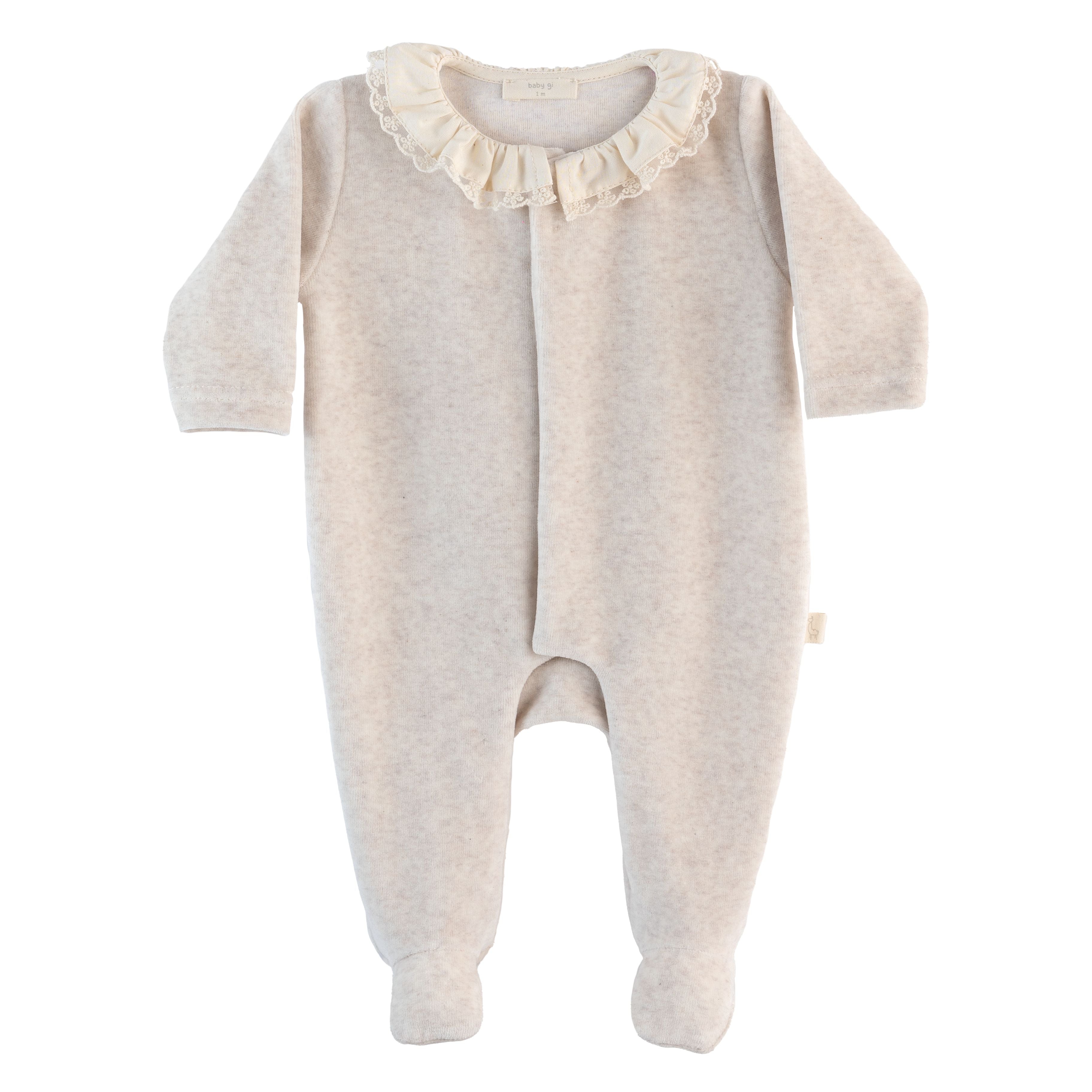 BABY - Beige Velours Frill Collar Bodysuit
