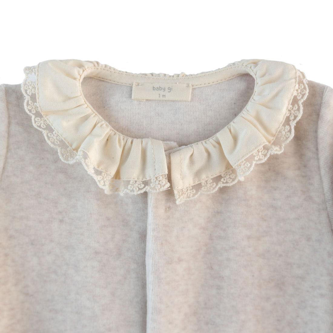 BABY - Beige Velours Frill Collar Bodysuit